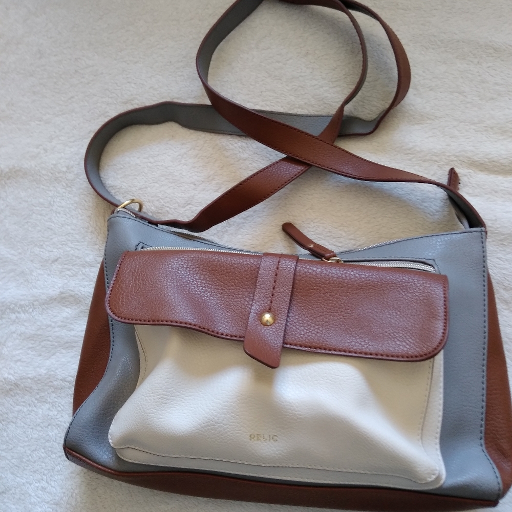 Relic Purse Gray Brown Cream Crossbody Zipper